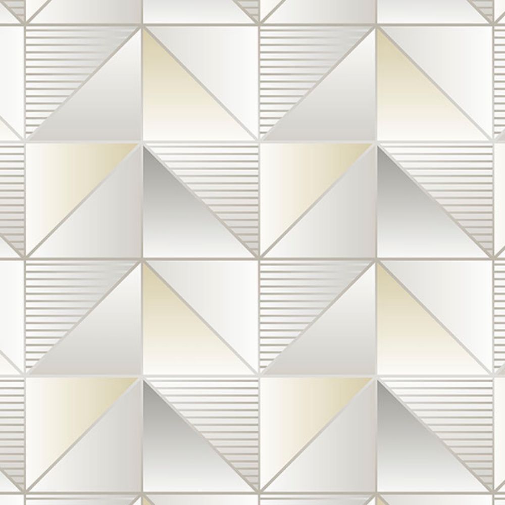 Patton Wallcoverings GX37631 GeometriX Cubist Wallpaper in Yellow, Metallic Silver, Silver